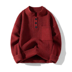 Threebooy Autumn and Spring New Style Pure Color Thickened Warm Round Neck Knit Sweater Men's Loose Sports Plus Size High Quality Sweater