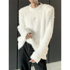 Threebooy Y2K Knitted Sweater Men's Autumn Winter New Style Solid Color Casual Soft Loose Top