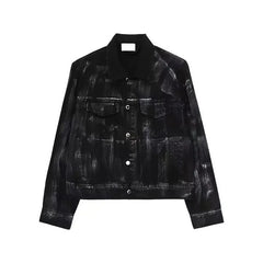 Threebooy Retro Niche High-end Washed Denim Splatter Suit Men's Jacket Long Pants Two-piece Set