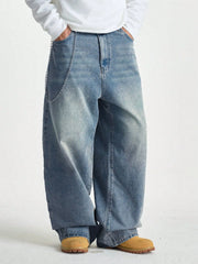 Threebooy 1Pc Men's Wide Pants Brushed Jeans Wide Jeans Y2K New Rocks Jeans Buggy Black Hip-Hop Pants