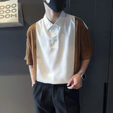Threebooy Spliced contrasting Shirt Men's Trendy Brand Slim Short-sleeved Shirt Men's Summer Trendy Casual Versatile Tops