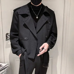 Threebooy Short Men's Overcoat Jackets Slim Fit Windbreaker Casual Male Coats Korean Vintage
