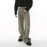 Threebooy Spring Men's Baggy Jeans Worn Out Loose Wide Leg Denim Pants Chic Distressed Streetwear Vintage Male Trousers