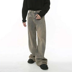 Threebooy Spring Men's Baggy Jeans Worn Out Loose Wide Leg Denim Pants Chic Distressed Streetwear Vintage Male Trousers