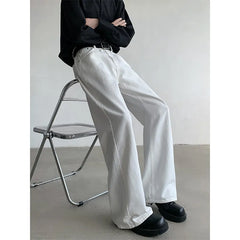 Threebooy American Wide-leg Straight Jeans Men Loose Casual Denim Trousers Neutral White Jeans Streetwear Pure Color Men Women Jeans Pants