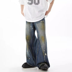 Threebooy Men Jeans Ink-Splashed Style Casual Pants Streetwear Fashion Hip-Hop Youth Campus Hip Hop Wide-Leg Pants Men'S Clothing 2025 New