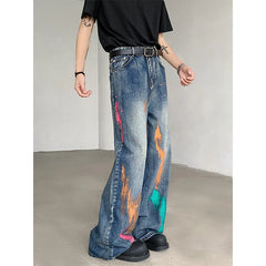 Threebooy Men's Graffiti Jeans Fashion Spray Paint Personality Hip-hop Streetwear Male Clothing Loose Casual Youth Denim Mopping Trousers