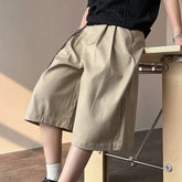 Threebooy Men Summer Casual Cropped Pants Drawstring Waist Straight Fit Streetwear Lightweight Breathable Solid Color Shorts