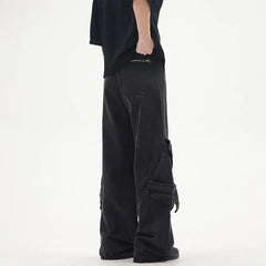Threebooy Y2K Streetwear Black Multi Pockets Baggy Jeans Cargo Pants For Men Designer Clothes Straight Trousers Pantalon Homme