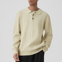 Threebooy New British Retro Men Polo Neck Sweater Light Luxury Knit Loose Long Sleeve Pullover Casual Solid Color Premium Knitwear M-3XL