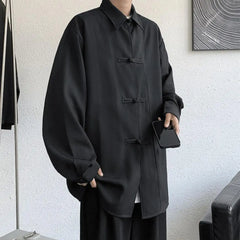 Threebooy New Chinese Style Fold-button Shirt Men's Long-sleeved Hanfu Tang Suit Jacket Chinese Style Jacket Men's Fashion Tops Urban