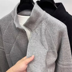 Threebooy Winter Korean Fashion Stand Collar Zipper Sweater Man Casual Loose Knitted Cardigan Streetwear Elegant Y2K Vintage Knit Jackets