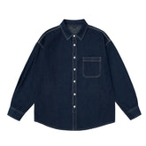 Threebooy Mens Button Down Denim Shirt Long Sleeve Lapel Jean Shirt Casual Slim Fit Washed Denim Shirts with Chest Pockets