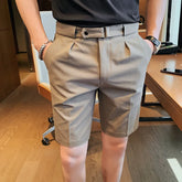 Threebooy Fashion Summer Knee Length Shorts With Belt Men Clothing Business Formal Wear Slim Fit Casual Solid color Short Homme 4 Colors