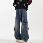 Threebooy Baggy Jeans Men Oversized Retro Pocket Cargo Jeans Men Streetwear Hip-hop Loose Wide Leg Jeans Mens Vintage Denim Trousers