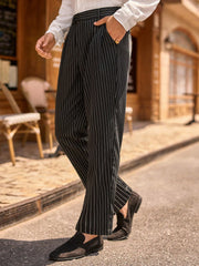 Threebooy plus Size Men's Casual Striped Pants Trendy Business Wear Suitable for Daily Outings