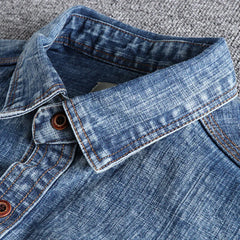 Threebooy Retro Male Cargo Snowflake Washed Distressed Denim Shirt Chunky Rough Cotton Uniform Light Casual Work Safari Mens Shirts Top