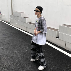 Threebooy Y2K Baggy Stacked Jeans Pants For Men Clothing Straight Vintage Grey Grunge Long Trousers Ropa Hombre