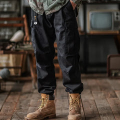 Threebooy American Style Heavyweight Washed Multi-Pocket Work Pants Men's Spring Autumn Loose Cuffed Casual Trousers Comfortable Fit