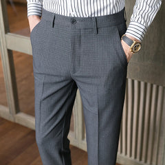 Threebooy British Style Men Spring High Quality Casual Waffle Business Suit Pants/Male Slim Fit Fashion Formal Dress Trousers 28-38