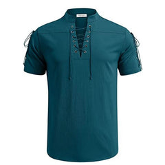 Threebooy Summer New Men's V-neck shirt Men's Short-Sleeved T-shirt Cotton and Linen Led Casual Men's T-shirt Shirt Male Breathable tops