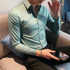 Threebooy New product Men's stylish casual pure cotton business shirts/Male slim fit lapel Dress long sleeve shirts/Leisure Tops