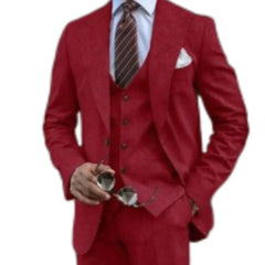 Threebooy Men's linen suit 3 pieces Blazer Vest And Pants set solid color formal business suits high end men's clothing Summer beach