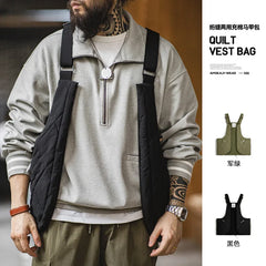 Threebooy Men's Quilted Vest Bag Large-capacity Crossbody Cotton Bag Outdoor Multifunctional Padded Vest Heated Sleeveless Jacket