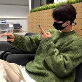 Threebooy Autumn Clothing Men's Luxury Knitted Mohair Pullover Sweater Casual Long Sleeve Solid Color O Neck Vintage Korean Male Clothes
