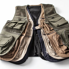 Threebooy Spring Summer Vest Thin Hollow Outdoor Leisure Multi-pocket Fishing Vest Photography Tooling Quick-drying Horse Clip Vest Jacket