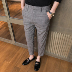 Threebooy New Style Male Spring Slim Fit Business Suit Trousers/Men's Fashin Office Plaid Leisure Suit Pants/groom Wedding Suit Pants
