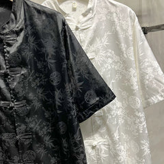 Threebooy Chinese Style Men's Ice Silk Short-sleeved Shirt Men's Summer Ice Silk Fashion Trend Button Tang Suit Hanfu Thin Jacket Urban