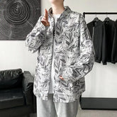 Threebooy New Men's Printed Shirt Loose and Handsome Long Sleeved Slim Fit Shirt Casual Versatile Thin Shirt Trendy Shirt