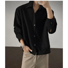 Threebooy Shirt men Korean Style Loose Fit Square Neck Plain Color Long Sleeve Shirt Man Autumn New Trendy Youth Dance Shirts Oversized
