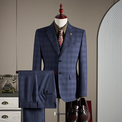 Threebooy High-quality, fashionable and stylish wedding casual checkered suit set, men's business casual suit three-piece set