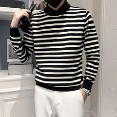 Threebooy Fake 2 Pieces Shirt Neck Stripe Knitting Sweaters/Male Slim High Quality Casual Pullover/Man Fashion Knit Shirt Size S-4XL