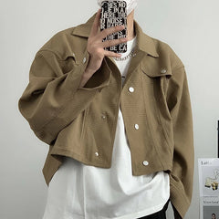 Threebooy Spring Clothing Men's Leisure Short Jacket Streetwear Solid Color Button-down Collar Korean Harajuku Long Sleeve Luxury Coats