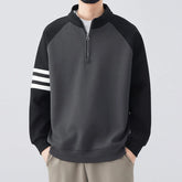 Threebooy Half-zipper Sweatshirt Men Spring and Autumn Loose Splicing Contrasting Collar Base Shirt Versatile Fashion Handsome Casual Top