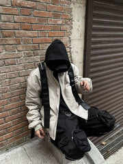 Threebooy Retro Jacket with Pleated Zipper Pockets Large Size Pilot Jacket American Autumn and Winter Design High Street Baseball Uniform