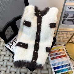 Threebooy Autumn/Winter New Men's Mink Sweater Jacket Sensibility Nichetweed Style Color Blocking Knitted Cardigan Thick