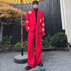 Threebooy Men's Red Scarlet Embroidered 2-Piece Suit