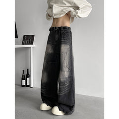 Threebooy Jeans Men baggy Wide Leg Washed Marble Jeans Vintage Comfort Denim Pant Relaxed Fit Casual Trousers Trend Streetwear Urban Style