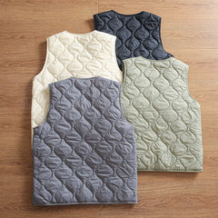 Threebooy Windproof Waterproof Autumn Padded Vest Inner Imitation Wool Quilted Cotton Fluffy Warm Lightweight V-neck Vest Cotton Waistcoat