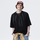 Threebooy Mens Cotton Tees Tops Streetwear Vintage Casual T-Shirts Men Oversized Harajuku Letter Embroidery Short Sleeve T Shirt Male