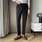 Threebooy Men's Fashion Trend Casual Pants Silk Fabric Slim Fit Solid Color Suit Pants Formal Business Cotton Trousers Size 28-36