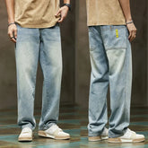 Threebooy Autumn New Solid Color Jeans Men's Four Seasons Loose Versatile Straight Pants Korean Style Trendy Workwear Long Pants
