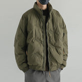 Threebooy Men's Winter Padded Jackets Stylish Zipper Casual Streetwear Solid Color Stand Collar Korean Popular Premium Texture Flight Coat