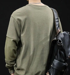 Threebooy Men New Spliced pullover Original Fashionable Solid Color Versatile Casual Long-sleeved Sweatshirts