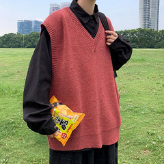 Threebooy Autumn Streetwear Mens Loose Sweater Vest Casual Thermal Oversized Winter Sweater Vest Men Sweater Vest for Daily Wear