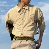 Threebooy Mens Y2k Floral Navel-Baring Graffiti Shirt 2024 Spring Summer New Genderless Fashion Streetwear Short-Sleeve Shirt Unisex